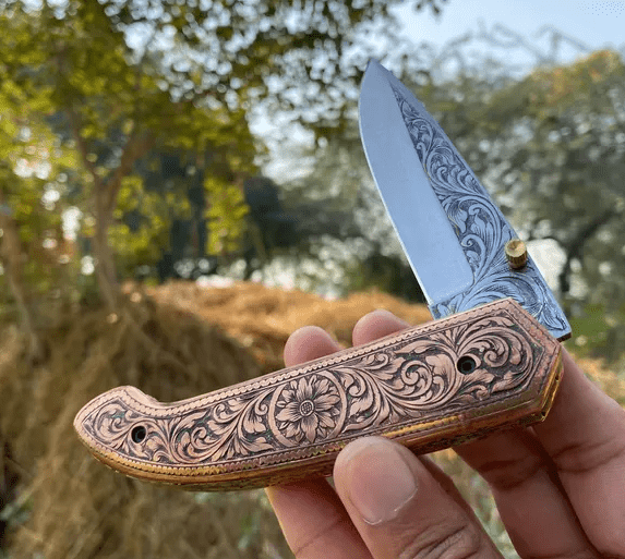 Handmade Engraved Folding knife - Prestigious Engraved Pocket Knife - D2 Steel Engraved Blade - Engraving Folding Knife Anniversary Gifts - Image 4