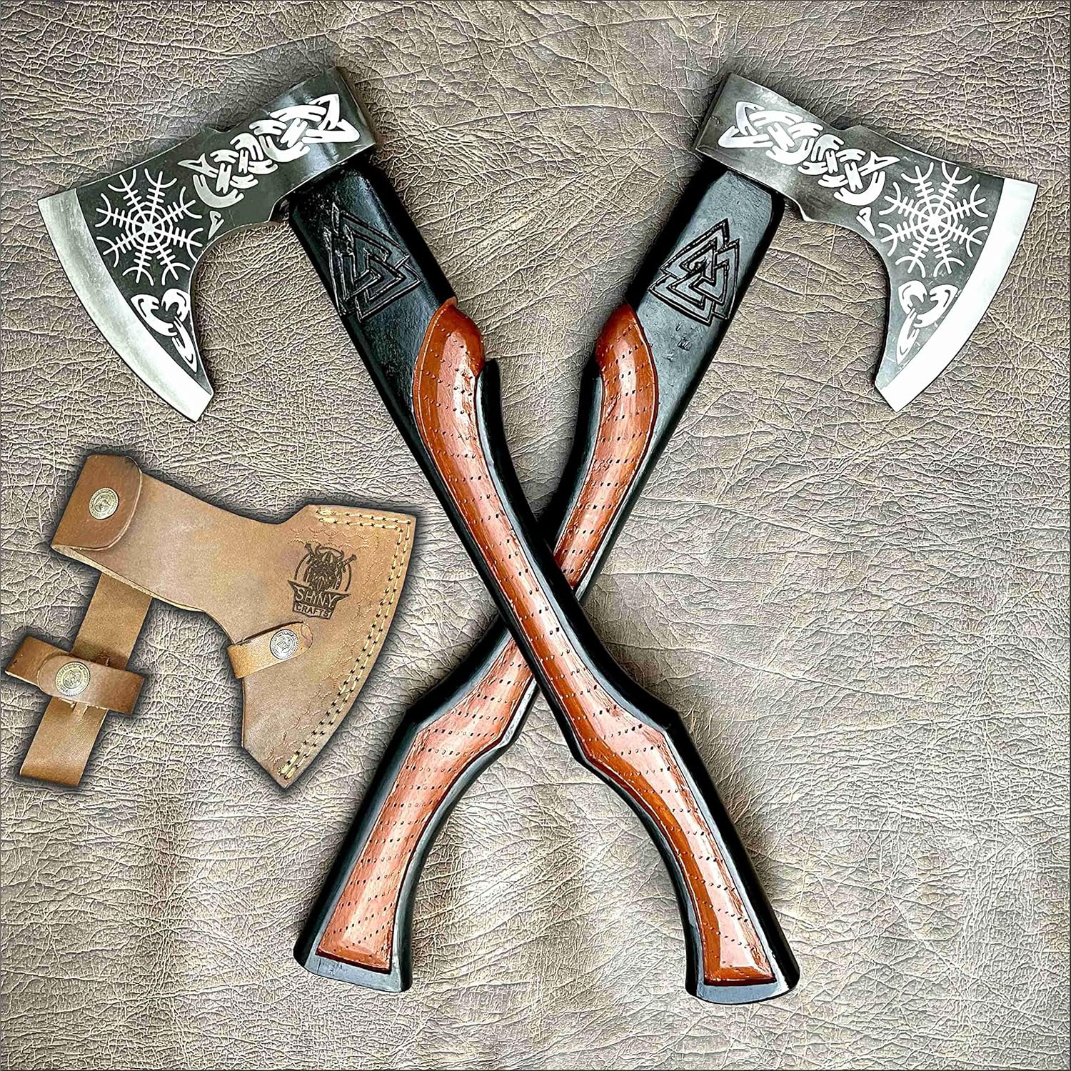 Pair of Viking Axe,Hatchet,Throwing Axes,Hand Axe,Gifts for him,ASH Wood Working Tool,Viking Gifts for Men,Camping Hatchet,Tomahawk,Bearded Axe with Sheath 21 Inches (Medieval Axe) - Image 5