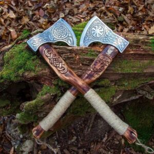 BEAUTIFULL 2 KIND OF CUSTOM HANDMADE 18'' CARBON STEEL AXES WITH LEATHER SHEATH