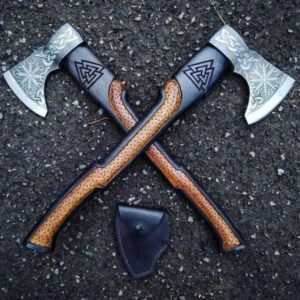 Pair of Viking Axe,Hatchet,Throwing Axes,Hand Axe,Gifts for him,ASH Wood Working Tool,Viking Gifts for Men,Camping Hatchet,Tomahawk,Bearded Axe with Sheath 21 Inches (Medieval Axe)