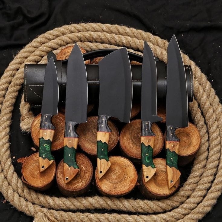 Christmas Present Handcrafted Vintage 5 knives Chef Knife Set With Leather Bag