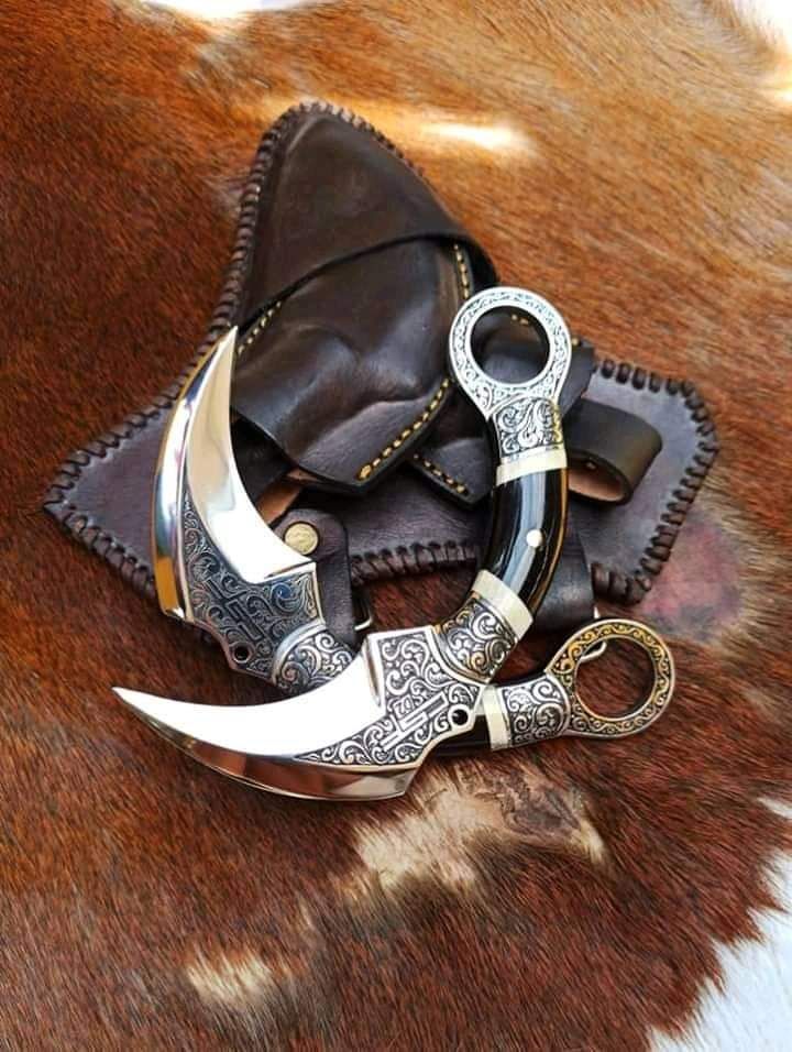 Handmade D2 Steel Karambit Knives with Leather Sheath