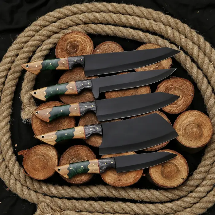 Christmas Present Handcrafted Vintage 5 knives Chef Knife Set With Leather Bag - Image 2