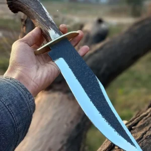 Custom Handmade High Carbon Steel Bowie Knife With Leather Sheath