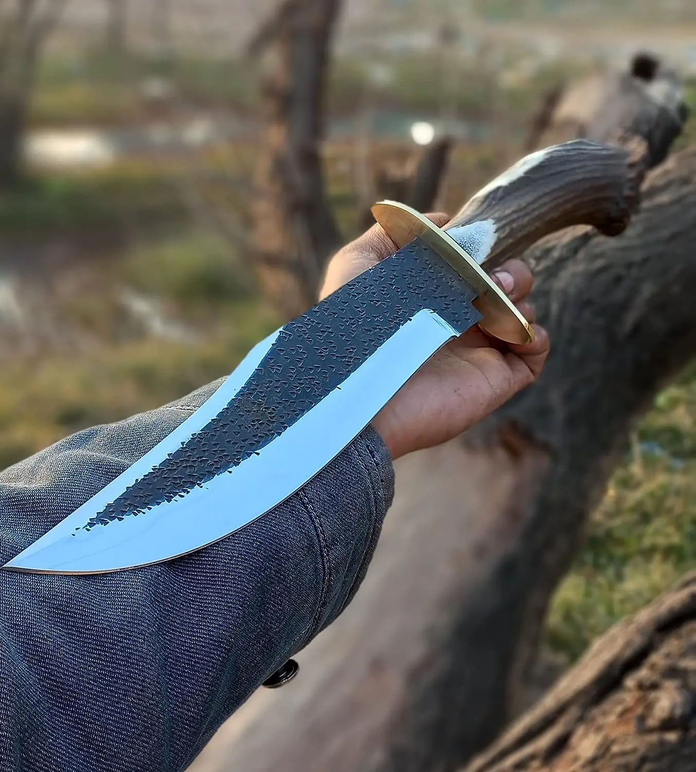 Custom Handmade High Carbon Steel Bowie Knife With Leather Sheath - Image 3
